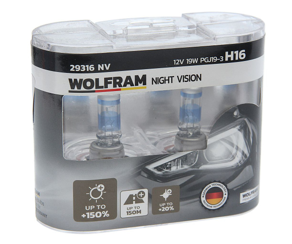 Лампочка H16 WOLFRAM 12V 19W Night Vision +150 (PGJ19-3) к-т2шт