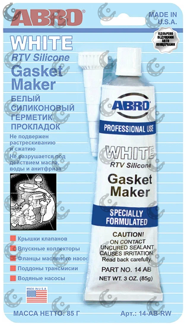 Герметик силикон. ABRO белый 85гр 14ABRW