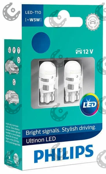 Лампочка-светодиод W5W T10 12V PHILIPS 4000k 11961 (к-т2шт)